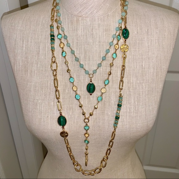 NWT WHBM GREEN CONVERTIBLE MULTI-ROW NECKLACE